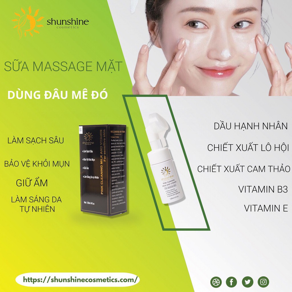 Shunshine Cosmetics sữa rửa mặt đầu cọ tạo bọt - pink cleaning milk and vitamin for sensitive skin | BigBuy360 - bigbuy360.vn