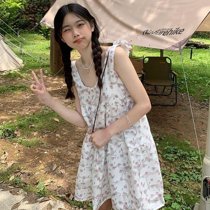 Đầm Hoa Không Tay Thời Trang Mùa Hè Dành Cho Nữ