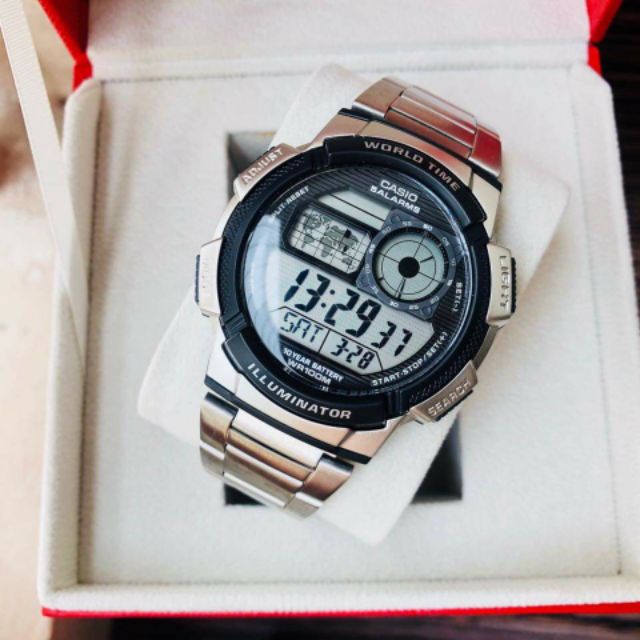 Đồng Hồ Nam Casio AE-1000WD-1A, đồng hồ chính hãng, dây kim loại, tuổi thọ pin 10 năm, world time