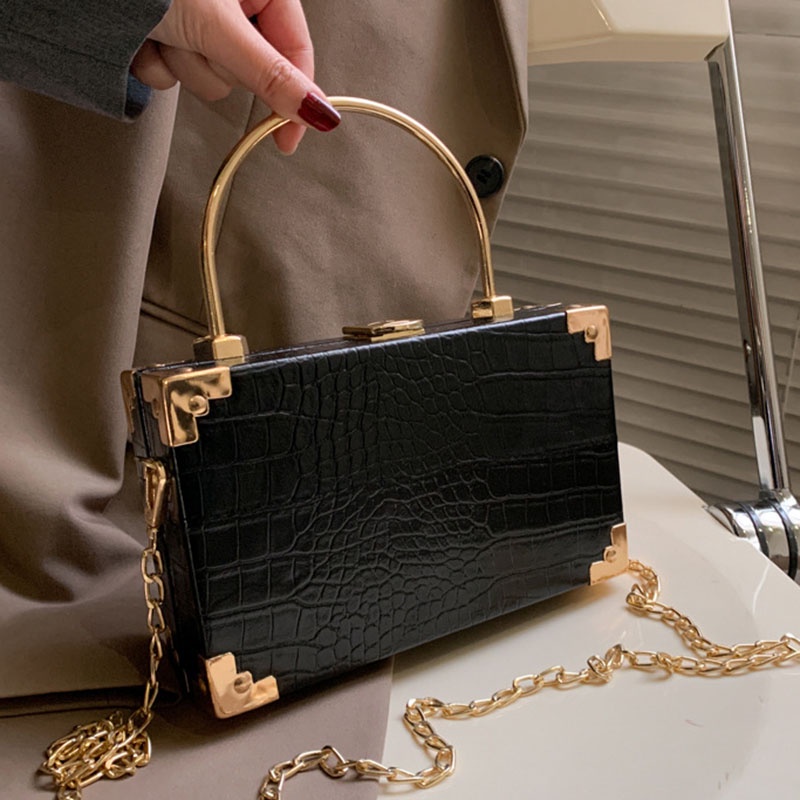 Túi Đeo Vai Hình Vuông Cỡ Nhỏ Phối Dây Đeo Sợi Xích Phong Cách Cổ Điển Thời Trang Cho Nữ