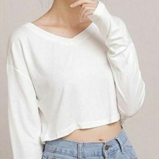 Crop top dáng thụng dài tay cổ tim vừa - by SugarG