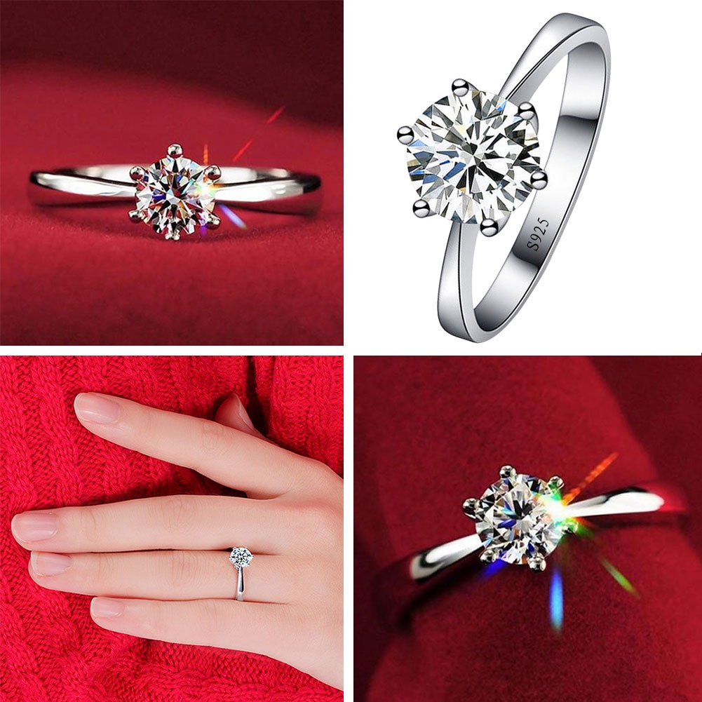 Nhẫn Đính Hôn Cô Dâu Dát Đá Zircon Trong Suốt