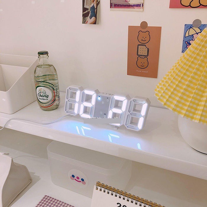 Đồng hồ LED 3D treo tường để bàn thông minh phong cách Hàn Quốc
