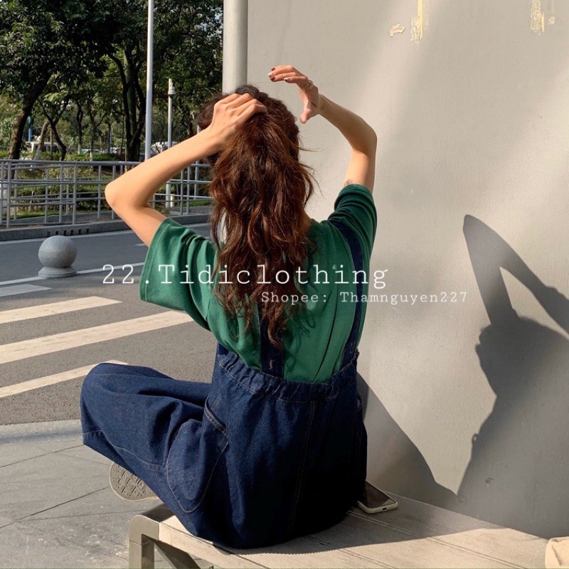 Quần yếm jeans ống rộng xanh đậm bo eo big size 5xl 4xl 3xl 2xl / yếm hai dây bò ống rộng dài ORDER taobao có bigsize