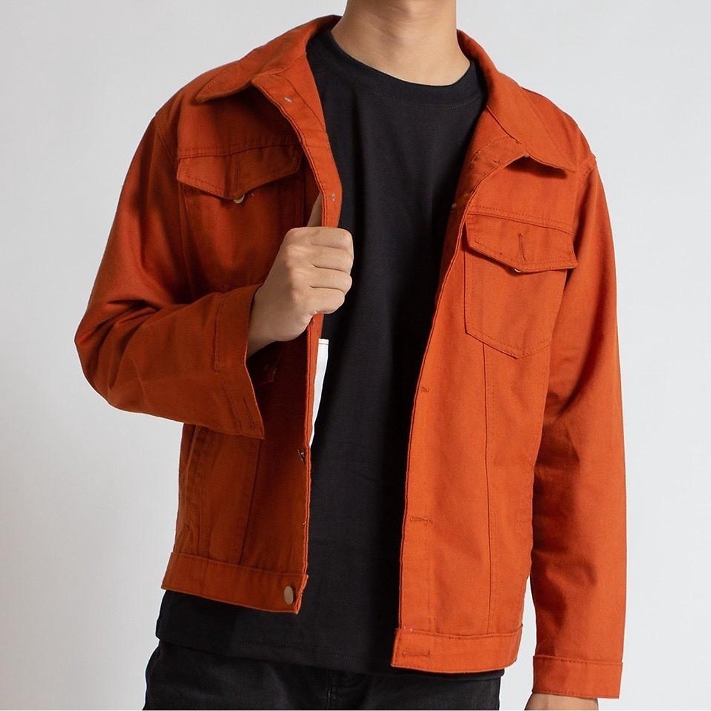 Áo khoác jean nam màu cam CoupleTina, áo khoác bò cao cấp AK17