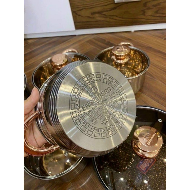 Bộ nồi Inox đức cao cấp gồm 6 món, dày dặn, đun được bếp từ