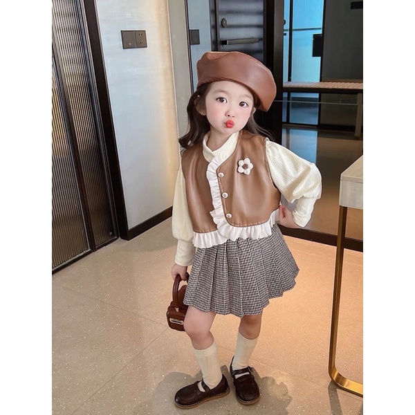 Sét 4 chi tiết áo da nâu cho bé