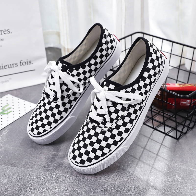 Giày Thể Thao Canvas Đế Bằng Họa Tiết Kẻ Sọc Trắng Đen Thời Trang Mùa Thu Phong Cách Hàn Quốc Cho Nam Và Nữ