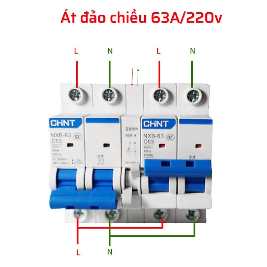 Cầu dao đảo chiều khoá liên động CHINT 2P 63A không gây mất điện dạng Aptomat hàng cao cấp , át đảo chiều,