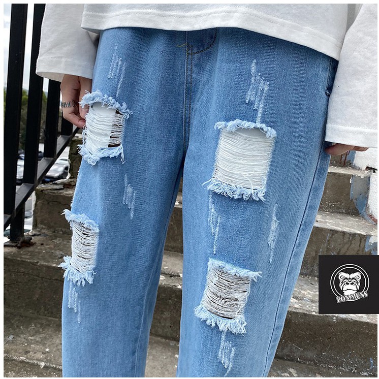 [SIÊU SALE - FREESHIP] Quần jean baggy rách gối nam nữ màu xanh mặc hè D94 2021 | BigBuy360 - bigbuy360.vn