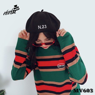 Mũ beret (mũ nồi) phong cách trẻ trung, năng động thêu số 23 - màu đen