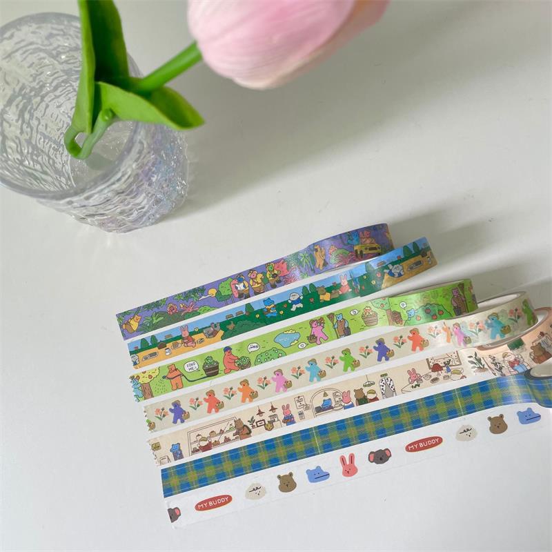 Cuộn Băng Keo Washi Dài 5m Họa Tiết Hoạt Hình Đáng Yêu Trang Trí Sổ Tay