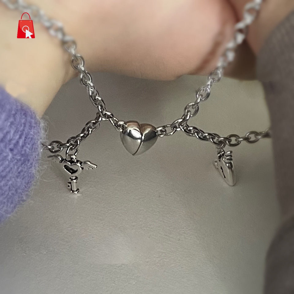 Set 2 Vòng Tay Thép Không Gỉ Có Nam Châm Hình Trái Tim Cho Cặp Đôi