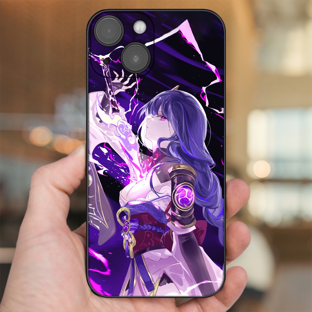 Ốp lưng iPhone 13 dẻo đen cạnh vuông in hình Raiden Shogun Genshin Impact