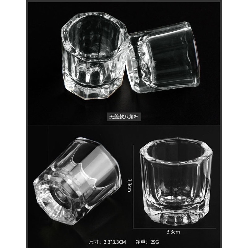 Ly đựng nước đắp hoa đắn fom móng skinnail kích 3,3cm x 3,3cm chất liệu thuỷ tinh trong suốt nhỏ gọn dễ sử dụng cầm nắn.