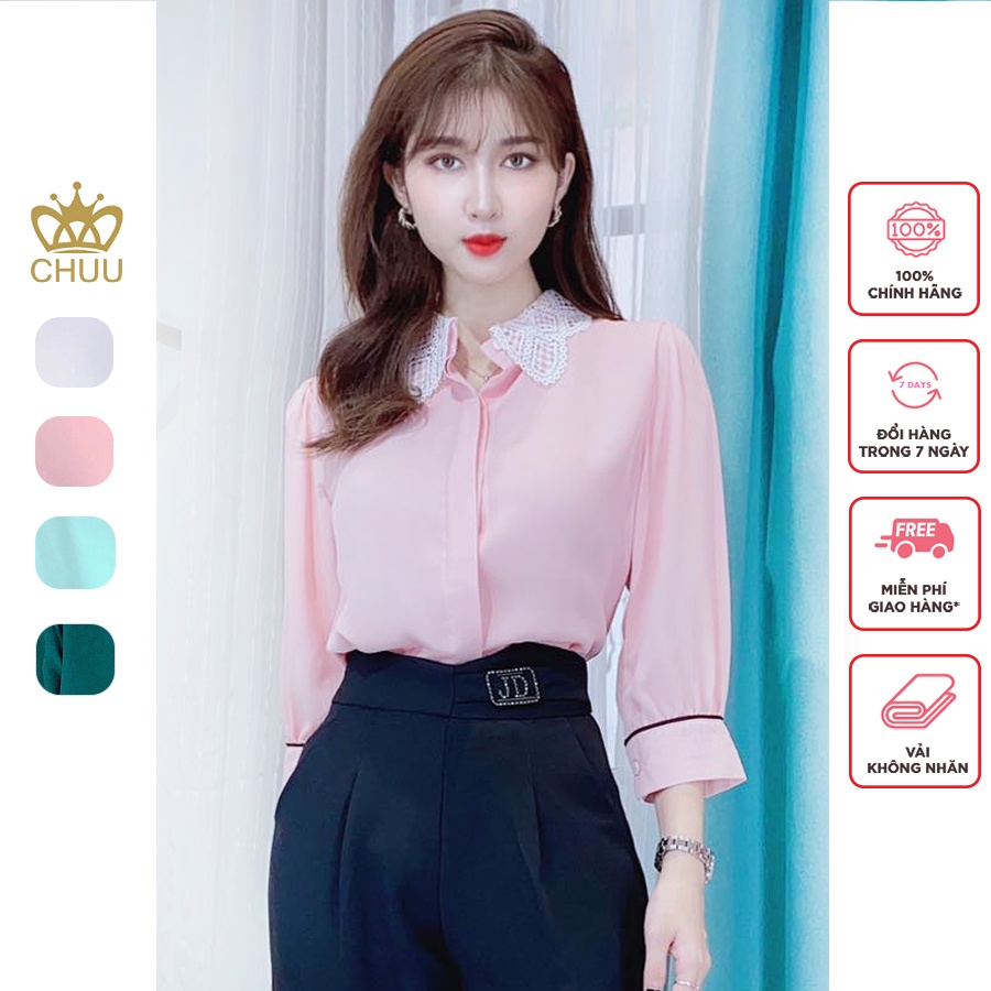 Áo sơ mi nữ công sở kiểu cổ ren bầu tay viền A6825 CHUU