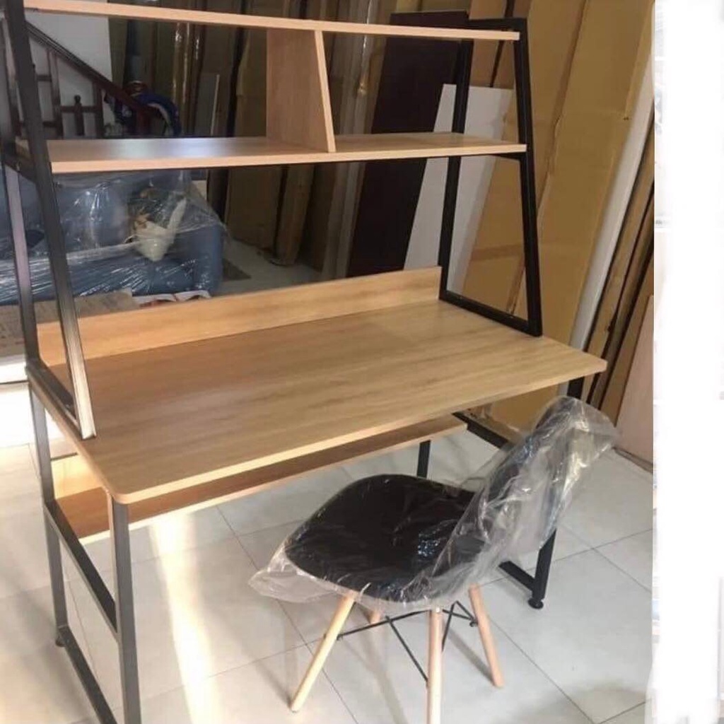 Bàn làm việc kèm kệ sách, bàn làm việc gỗ, bàn học kèm giá sách tiện ích, chắc chắn