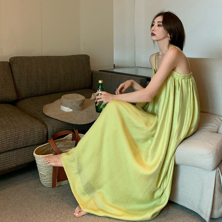 Cocory vn Đầm Ống Hai Dây Đính Bóng Lông Phong Cách Retro Pháp Cho Nữ