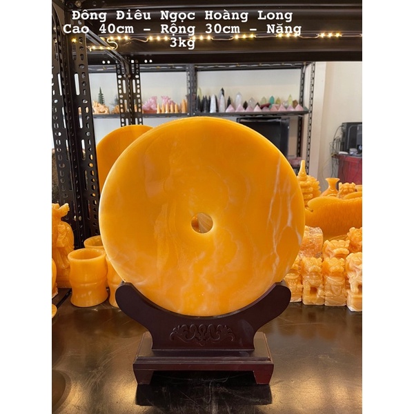 Đồng Điếu, Đồng Tiền Đá Ngọc Hoàng Long &amp; Đá Ngọc Xanh Pakistan Cao 65cm