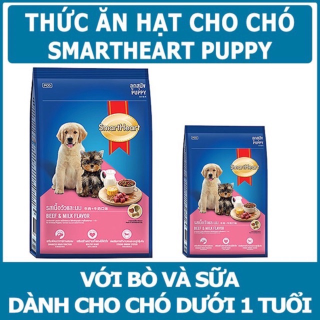 Thức ăn hạt smartheart dành cho chó con vị bò và sữa 1.5kg