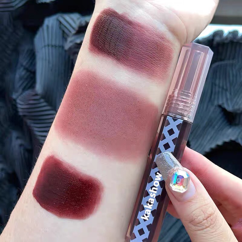 Son kem KAKASHOW mịn lì mềm môi Velvet Mist Hexagonal Lip Glaze vân mây Milk Orange Shadow Lip Glaze KAKA12
