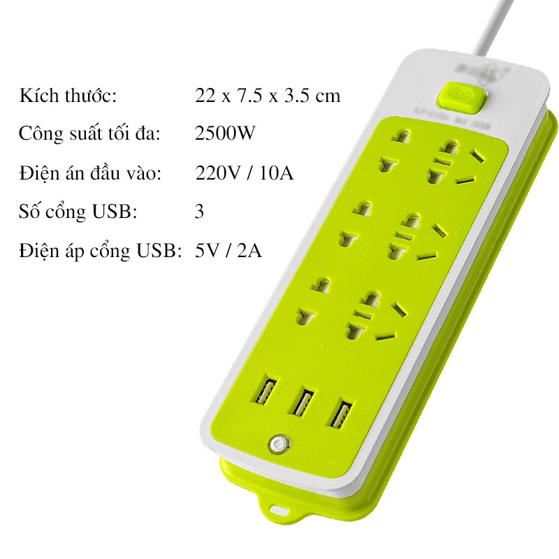 [HÀNG LOẠI 1] Ổ cắm điện đa năng  kèm 3 cổng sạc USB tiêu chuẩn, dây nối dài 1.8m