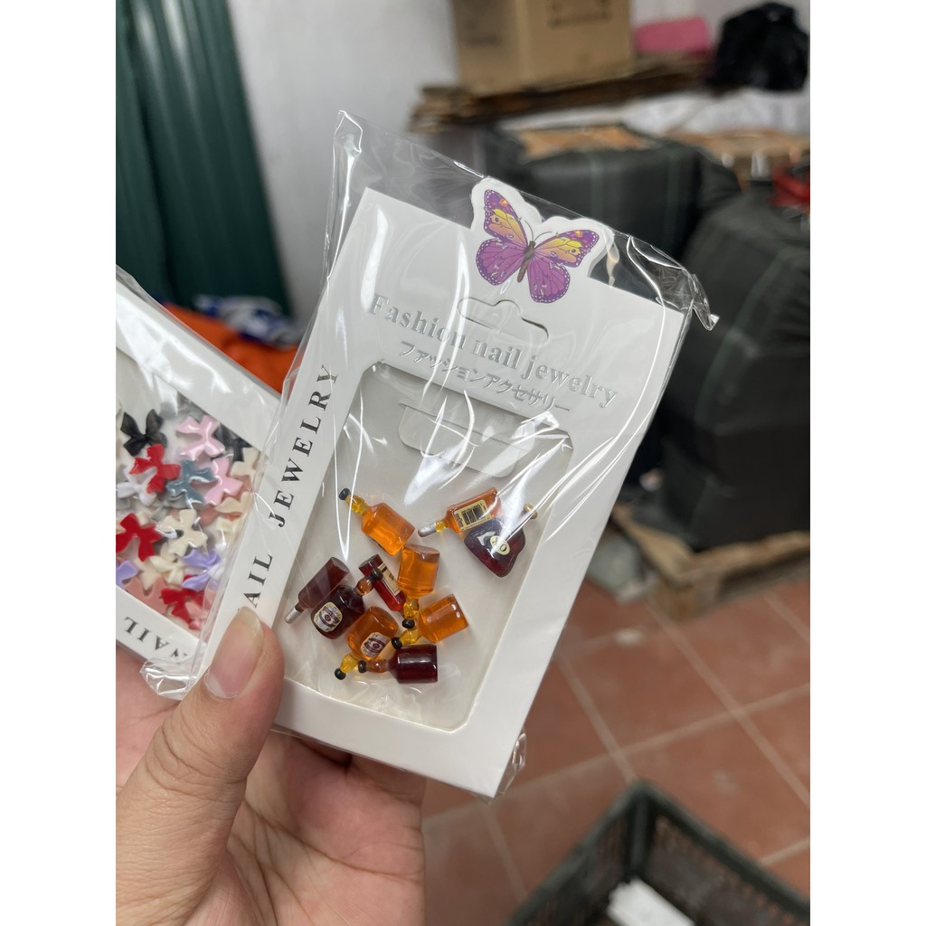 [ HotDeal ] Set Charm Mix Hoạt Hình, Phụ Kiện Nail Đính Móng, Trang Trí Móng Hình Chai Rượu , Gấu