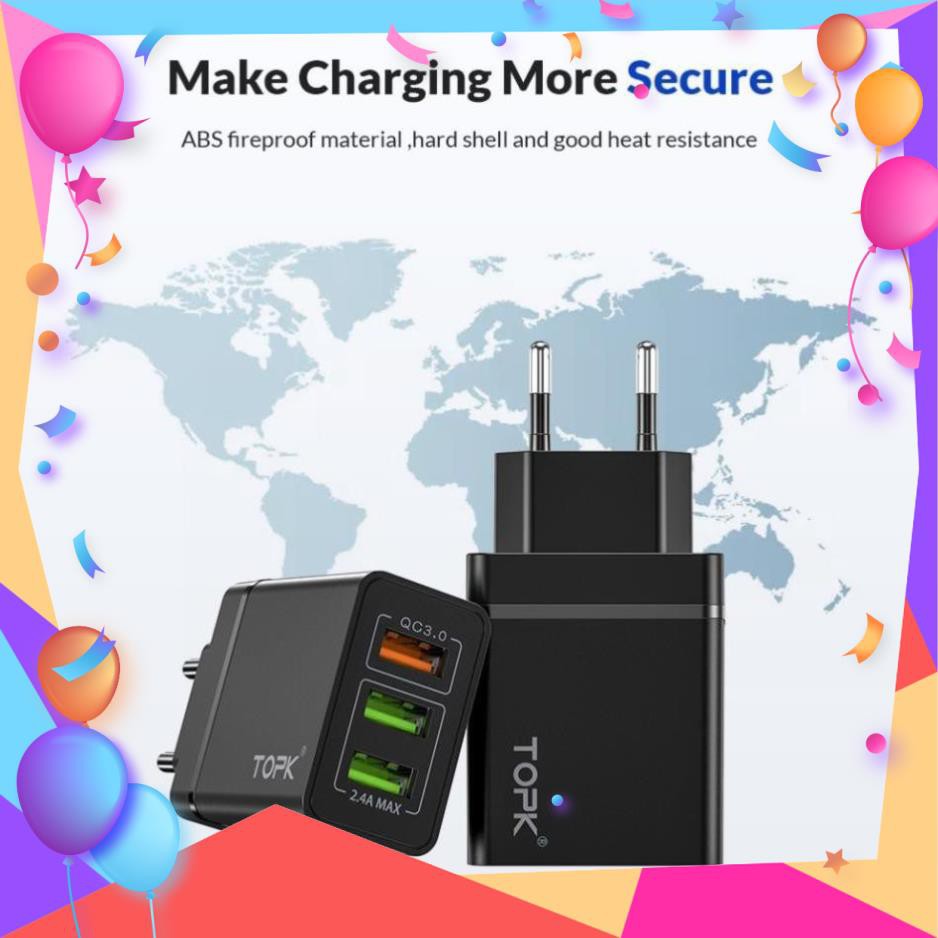Củ Sạc Nhanh TOP B348Q 3 Cổng USB 3.0 Tiện Lợi Chất Lượng Cao