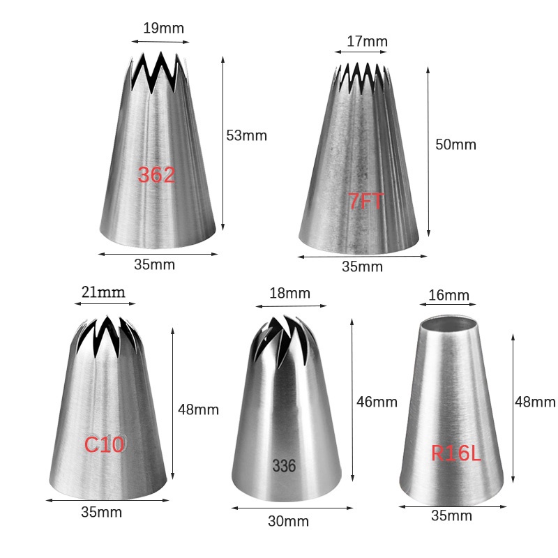 Bộ 5 đầu bắt bông kem cỡ lớn #336 #R16L #7FT #362 #C10 chuyên dụng