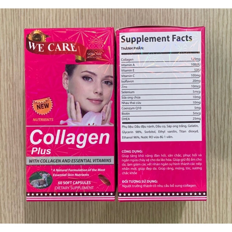 Viên Uống Đẹp Da COLLAGEN Plus We Care - Lọ 60 Viên - Giúp Đẹp Da, Chống Lão Hóa, Giúp Răng Móng Tóc Chắc Khỏe