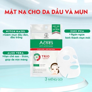 [thanh lý HSD 10/2023] Mặt nạ Acnes dành cho da dầu và mụn (3 Miếng/Gói)