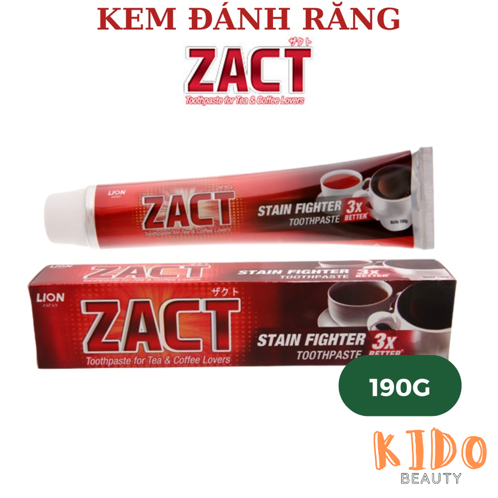 Kem Đánh Răng Tẩy Trắng Răng ZACT LION Stain Fighter Tootpaste 190g | KĐR cho người hút th﻿u﻿ố​c cà phê