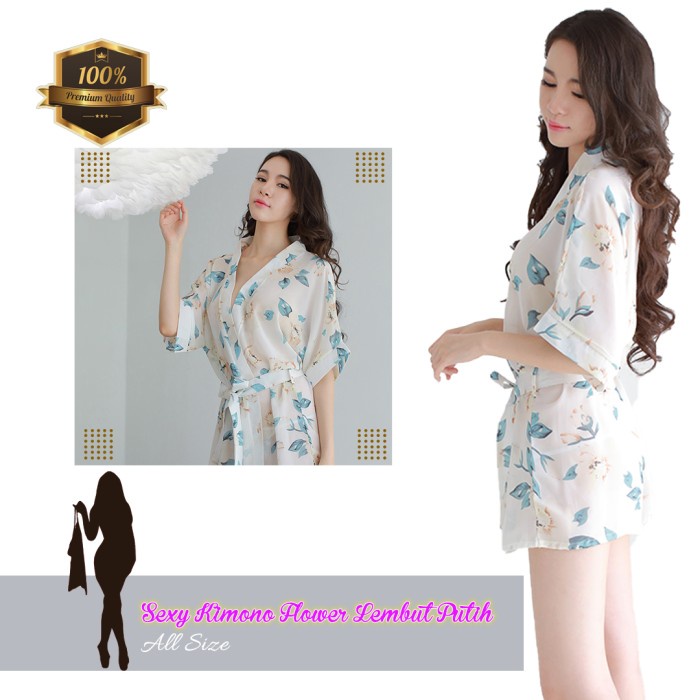 Bộ đồ ngủ màu trắng mềm mại N3w LINGERIE SEXY KIMONO FLOWER
