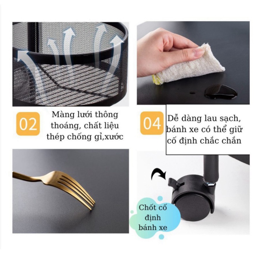 Kệ Vuông Xoay Đa Năng, Kệ Rau Củ Quả 4 Tầng Có Bánh Xe Di Chuyển
