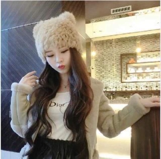 Mũ len lông thỏ tai mèo