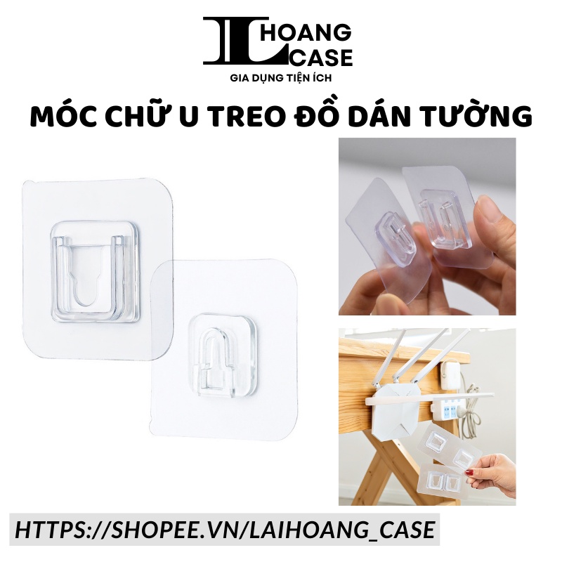 Miếng dán tường móc treo đồ dán gắn tường chữ U đa năng đỡ ổ cắm điện wifi tranh ảnh siêu dính chắc trong suốt