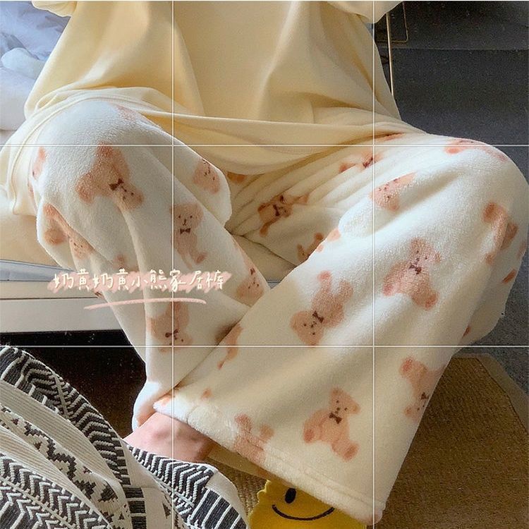 Quần Ngủ Chất Nỉ Dày Dặn In Họa Tiết Hoạt Hình Phong Cách Hàn Quốc Dễ Thương Thời Trang Thu Đông Cho Nữ
