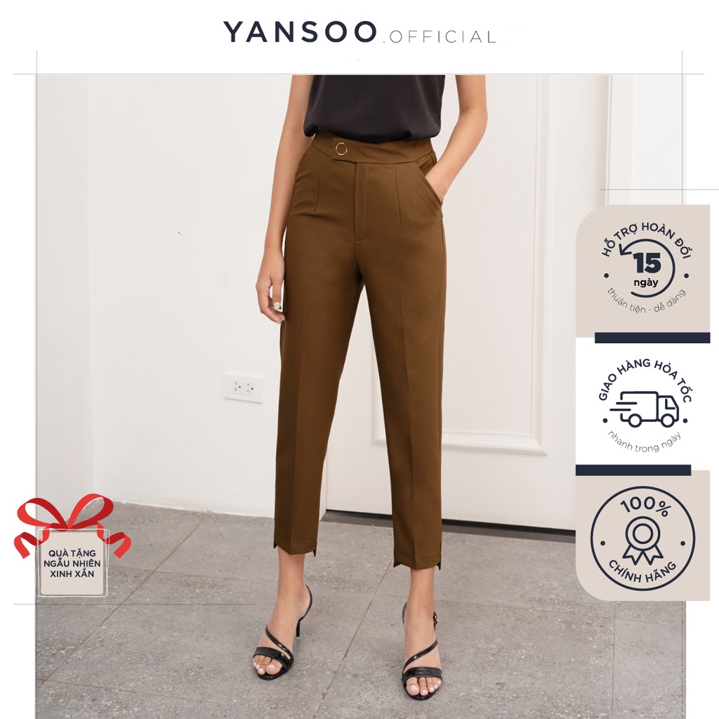 Quần baggy nữ Yansoo đai tròn đẹp cúc bấm đồ công sở form dáng chuẩn chất vải cao cấp - Q11