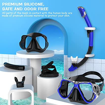 JUNHAIINS Bộ Mặt Nạ Lặn Bằng Silicone Chống Sương Mù + Ống Thở Cho Người Lớn