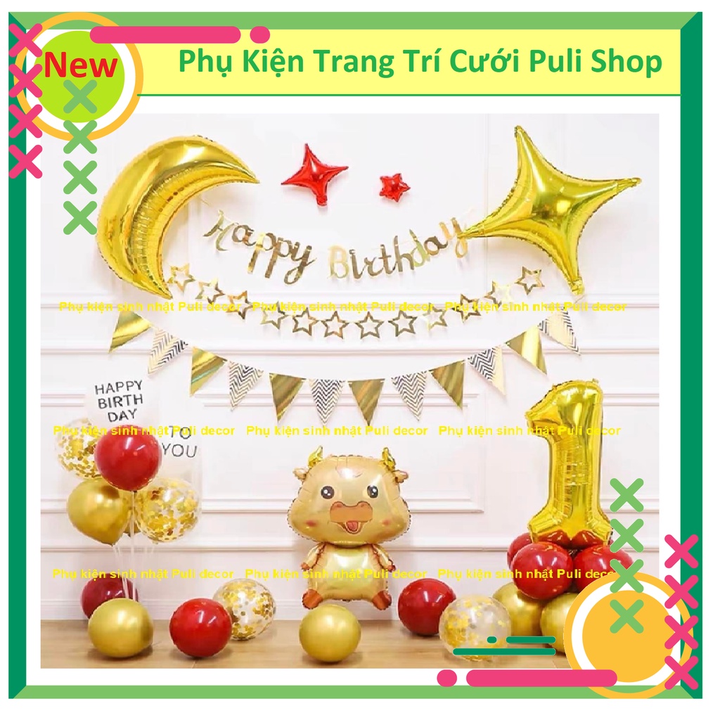 Set Combo Trang Trí Sinh Nhật Cho Bé Tuổi Con Trâu Siêu Đẹp Mẫu Mới Nhất