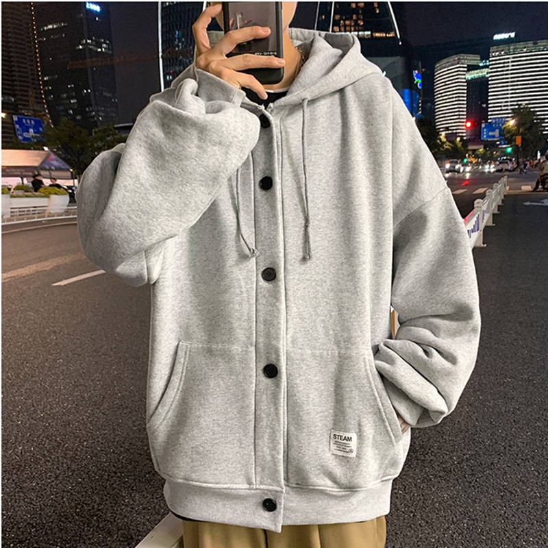 Áo len cardigan Men Loose trùm đầu Kích thước lớn Top Ins Hồng Kông Phong cách Phiên bản Hàn Quốc của xu hướng áo khoác