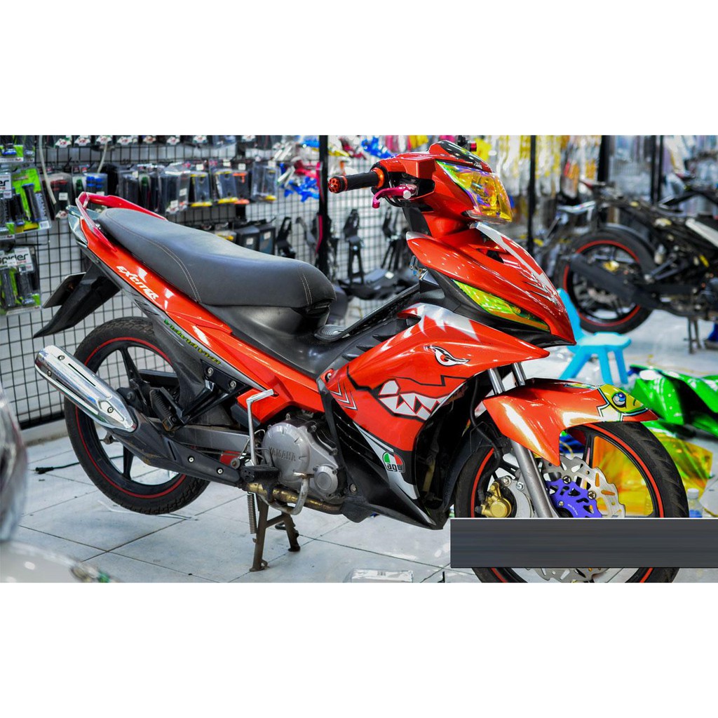 Tem xe exciter 135 cá mập đỏ tươi shark, độ team trùm decal xe máy ex dán đời 2011-2014