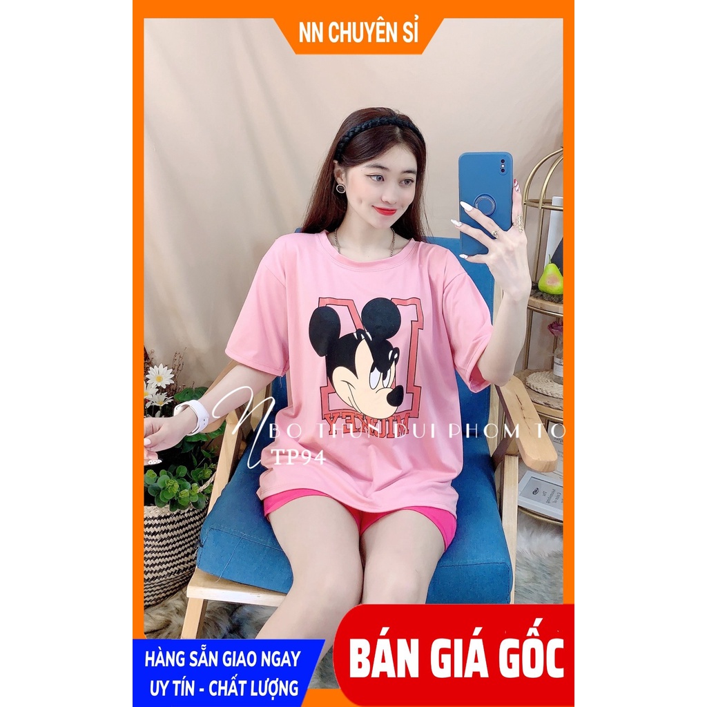 Đồ bộ nữ mặc nhà phom to chất thun mềm mát in hình hoạt hình mickey vịt hoạt hình  dễ thương TP94