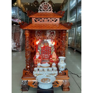 COMBO Bàn thờ Thần Tài Ông Địa gỗ Chàm Mái Chùa ngang 56, dài 48, cao 98 Combo 9 Món - Đồ Thờ Thắng Duyên Đại Phát