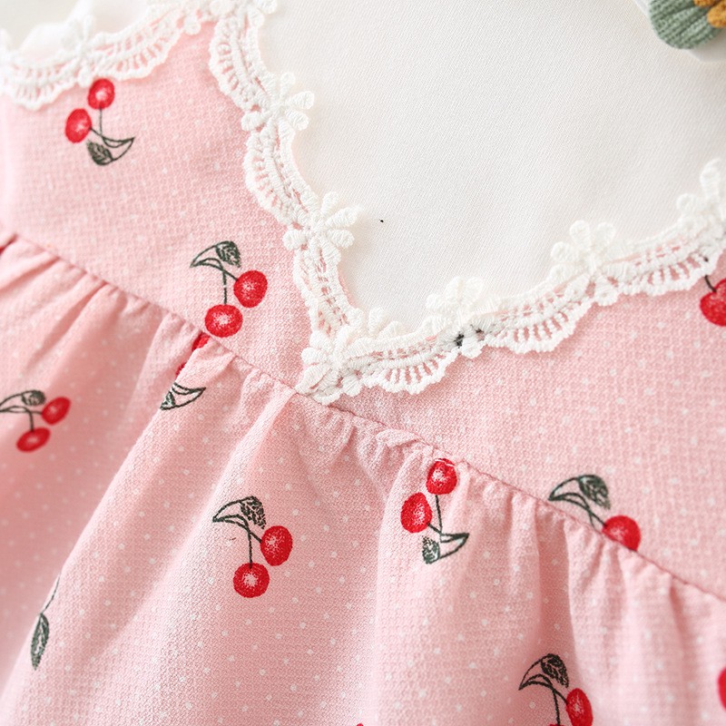 Váy mùa thu họa tiết cherry cho bé gái size 6-14kg