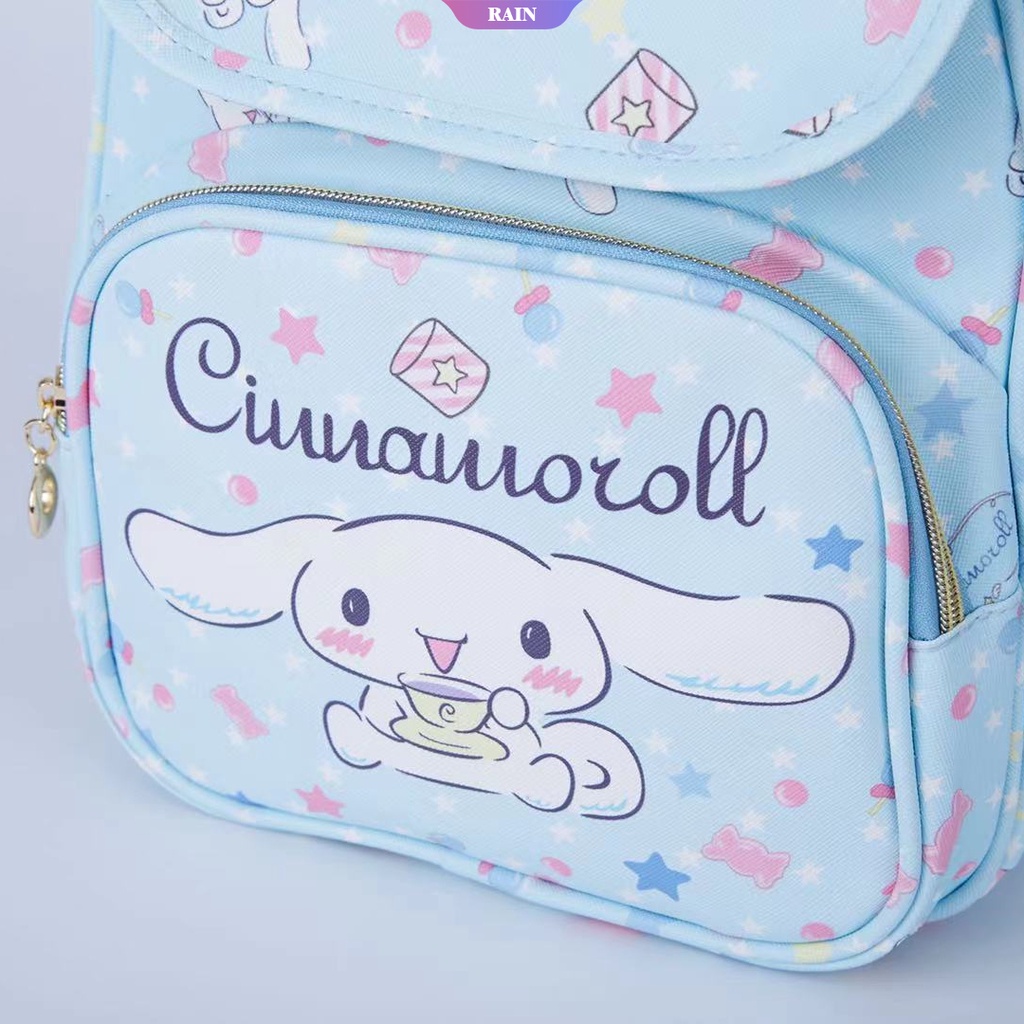 Ba Lô Da PU Nắp Lật Khóa Kéo Siêu Nhẹ Chống Thấm Nước Họa Tiết Cinnamoroll Kuromi My Melody Hoạt Hình Sanrio Cho Bé Gái [RAIN]