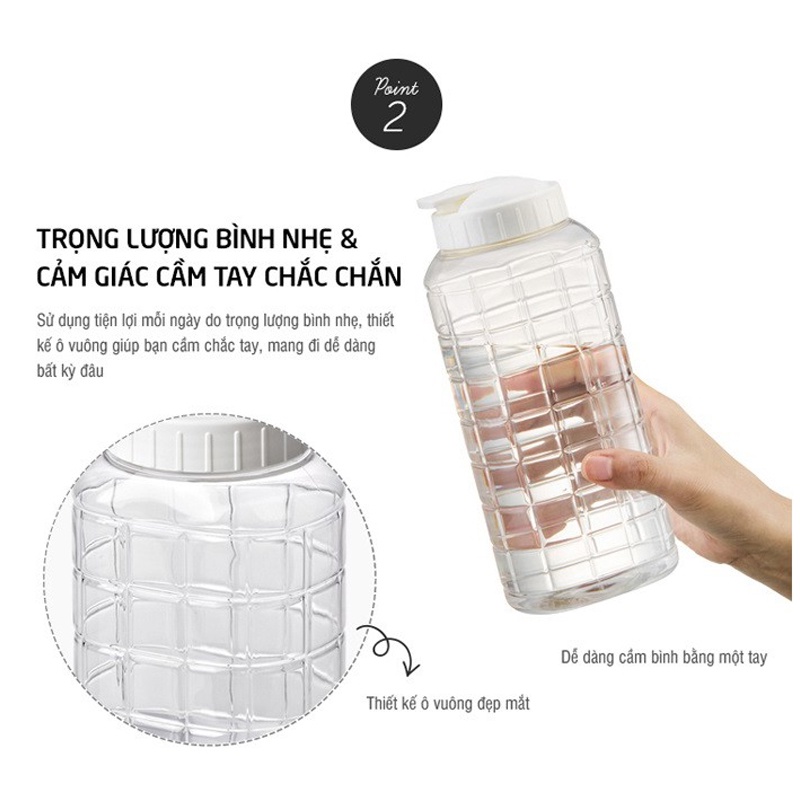 Bình Đựng Nước Lock&amp;Lock Chess Water Bottle HAP810 [1L] HAP812 [1.5L] Nắp Màu Trắng