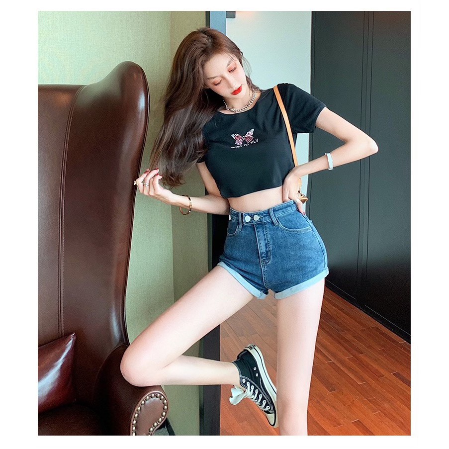 [𝗛𝗶̀𝗻𝗵 𝗧𝗵𝗮̣̂𝘁]Quần short jean nữ lưng cao, quần đùi chất kaki jean co giãn mềm mại, hình chụp thật munmunstore