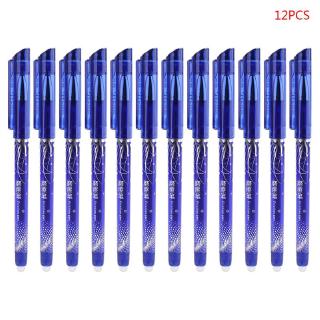 T07 12 pcs Luxury Erasable 0.5mm Gel Pen Blue ink Slim Ballpoint Writing Tool Supply