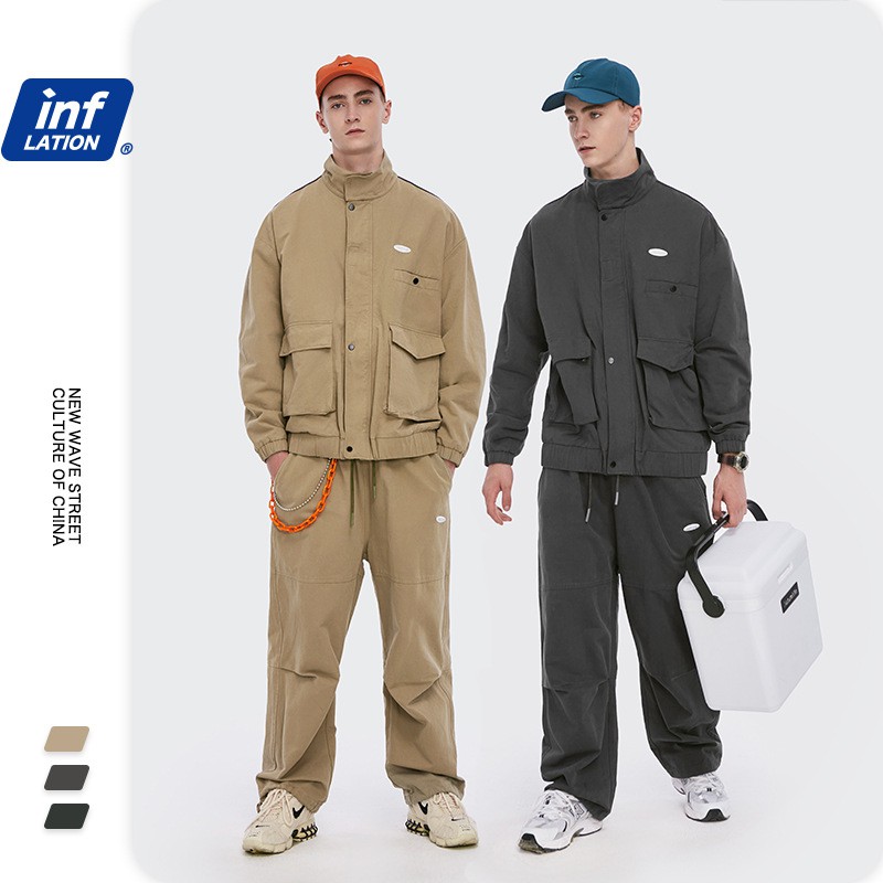 Tooling style reflective edge loose men's coach uniform jacket casual pants suit 	2508W20, 3242W20